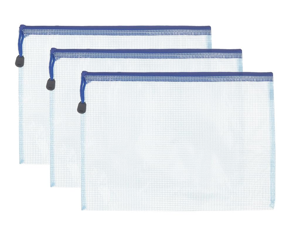 3A S-6004 Plastic Zipper File 24 * 32 cm Set Of 3 Pieces - Blue
