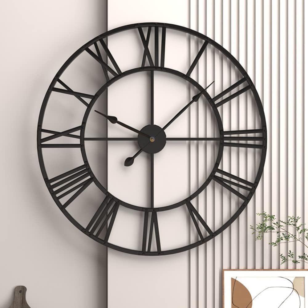 GUDEMAY 20" Mute Retro Wall Clock, Roman Numerals Art Creative Vintage Silent Metal Industrial Gear Clock (Black)