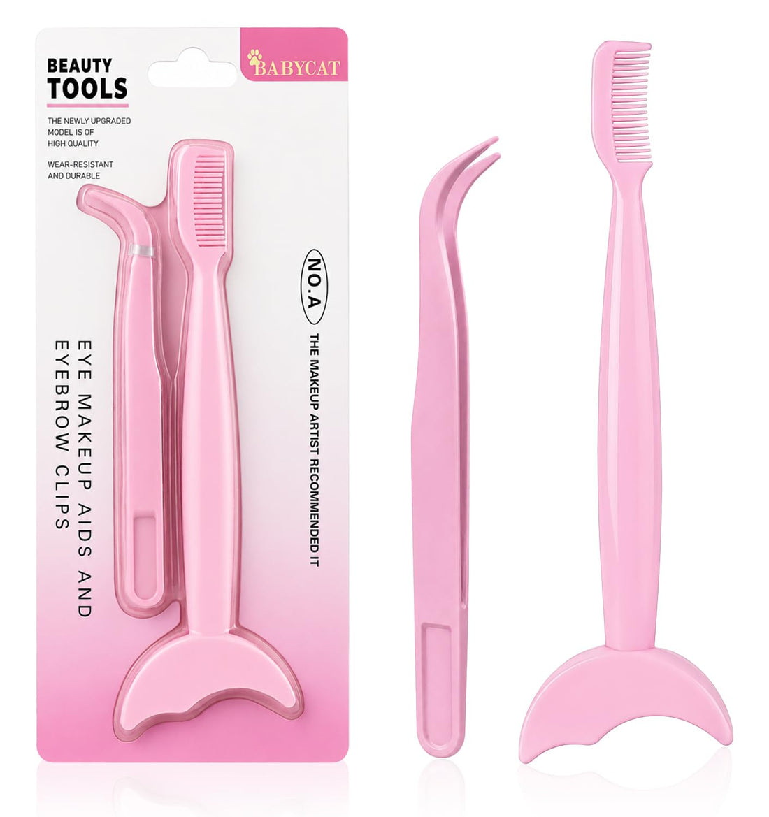 Baby Cat - Beauty Tools Set Of 2 Pcs, Eye Makeup Aids, Precision Curved Tweezer, 2 in 1 Eye Makeup Assistant Tool With Curved Eyeliner Guard And Eyebrow Comb For Smooth Styling and Daily Beauty Care