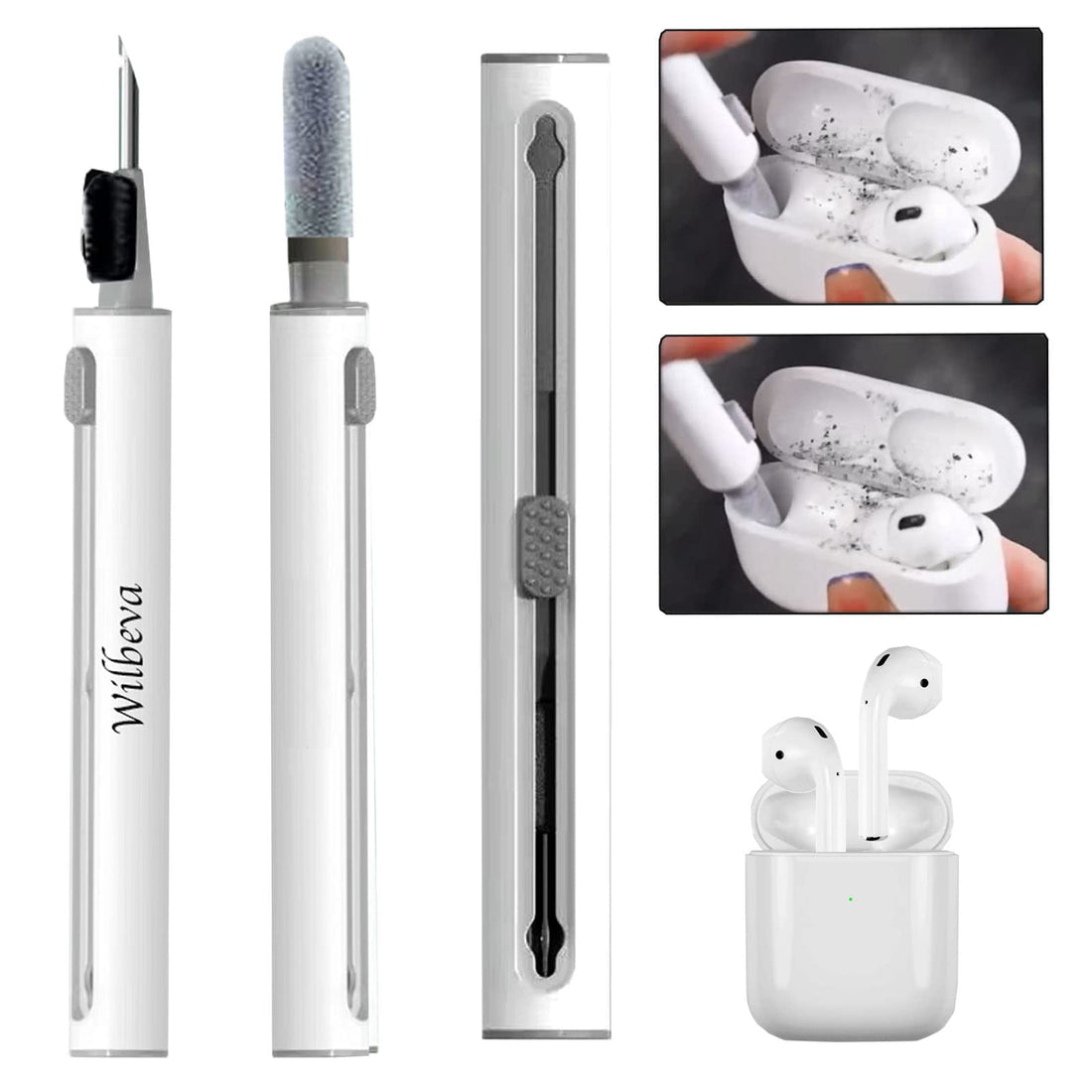 Wilbeva 2022 cleaner kit for airpods, bluetooth earbuds cleaning pen for airpods pro 1 2 3 samsung mi android earbuds, 3 in 1 compact multifunctional headphones case cleaning tools, Wireless