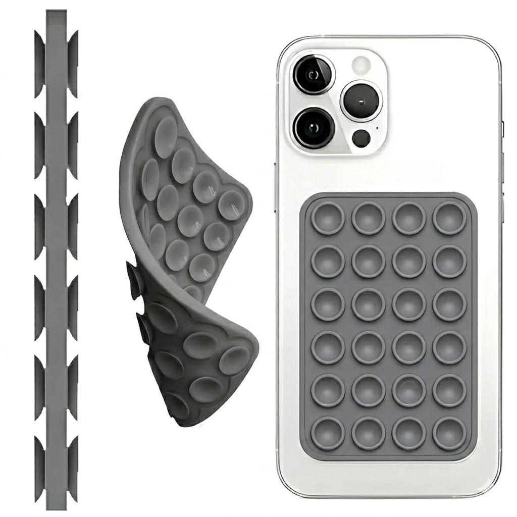 Silicone Suction Cup Phone Holder Double Sided Grip Hands Free Adhesive Grip for Selfie Videos Thick Washable Reusable Non-Slip for iPhone and Android (Grey, 24 Cups)