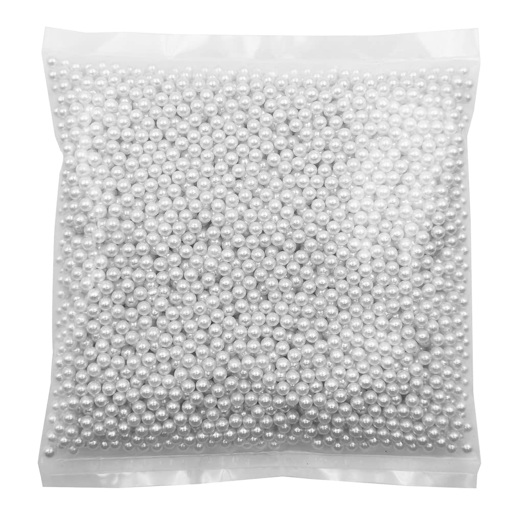 INSPIRELLE 5mm White Polished ABS Undrilled Art Faux Pearls for Vase Fillers, 3800pcs No Hole Imitation Round Pearl Beads for Home Decoration