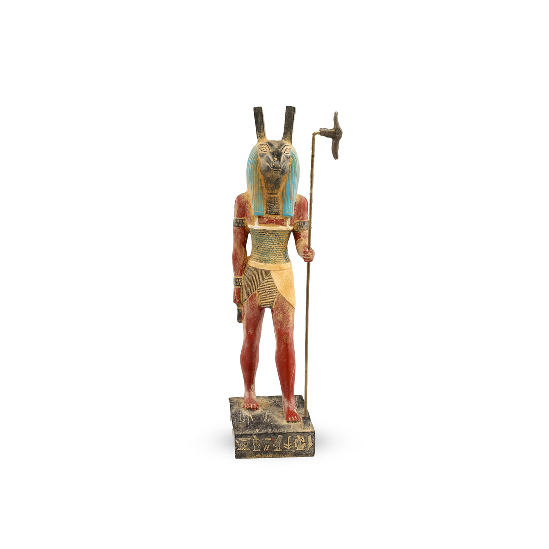 Egyptian statue of God Set (Seth) and Suetekh was the God of chaos,violence,deserts and storms he is the murderer of his brother Osiris Unique black stone hand painted made in Egypt.