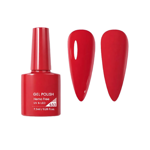 Classic Red Gel Nail Polish 453, Soak Off UV LED Gel Polish, True Red Color with Glossy Finish, Smooth Application for Salon and Home Manicure
