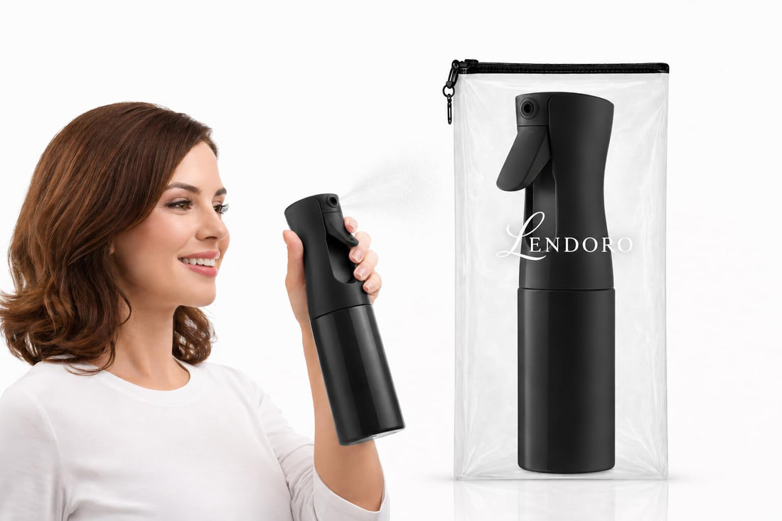 Continuous Mist Spray Bottle, Refillable Empty Plastic, Ultra Fine Mist, for Hair Styling, Plants, Cleaning & Skin Care, 200 ml (Black)
