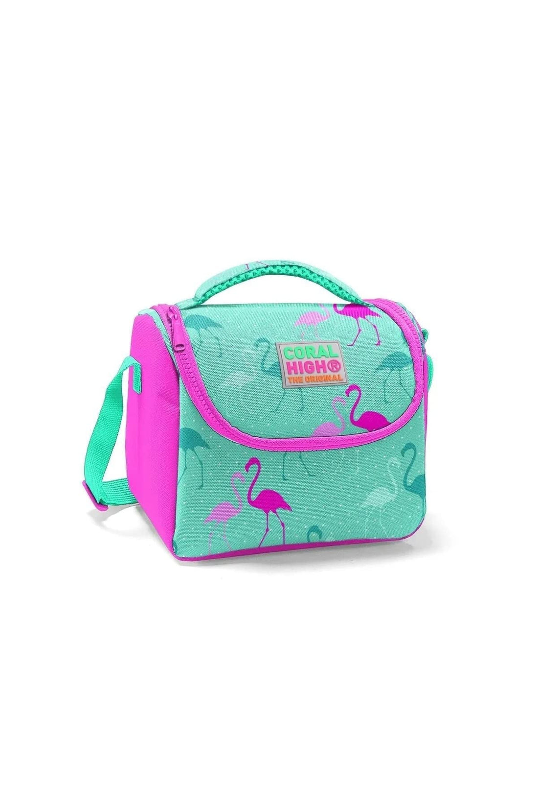 Coral High Kids Thermal Lunch Bag - Water Green Neon Pink Flamingo Patterned