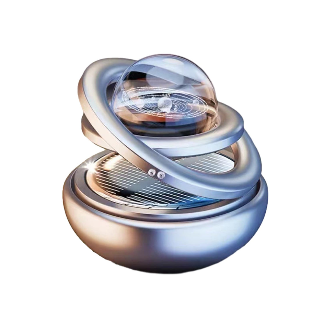 Worparsen Solar Energy 360° Interstellar Suspension Car Fragrance,Car Solar Power Air Freshener Rotating Car Aromatherapy Holder Car Perfume Ornament Silver
