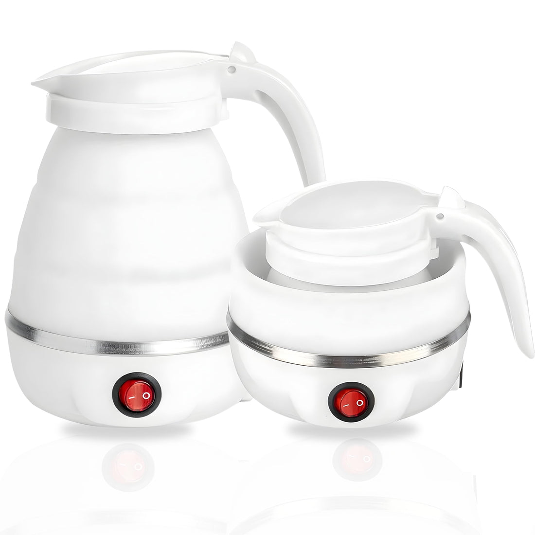 ECVV Travel Foldable Silicon Water Heater Jug Collapsible Mini Portable Electric Kettle (White)