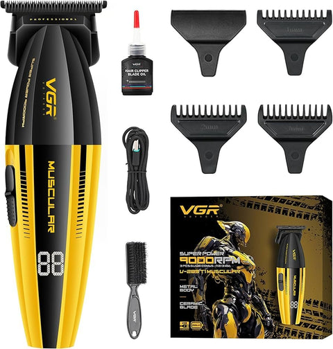 VGR 285T Professional Men Hair Clipper for Men, Precision Cordless Finishing Trimmer with Powerful 9000RPM Turbo Mode Motor, T-Type DLC Blade and LED Display