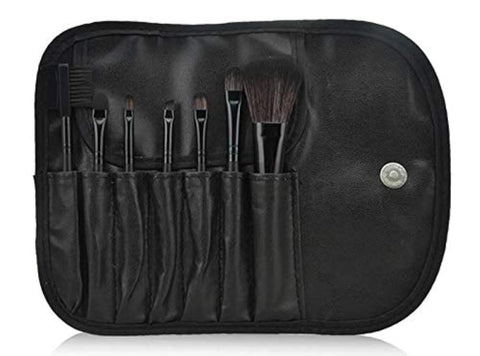7 Pcs Cosmetic Make Up Eyeshadow Brush Set with Leather Case Bag Black