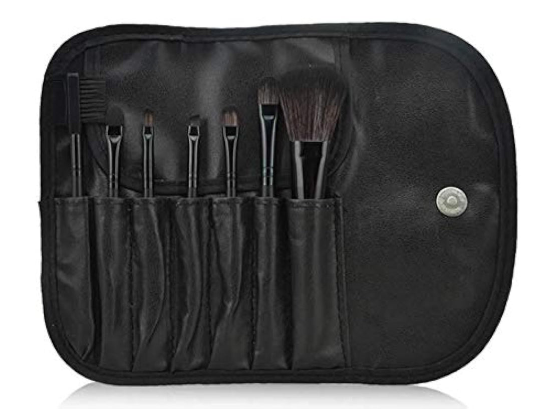 7 Pcs Cosmetic Make Up Eyeshadow Brush Set with Leather Case Bag Black