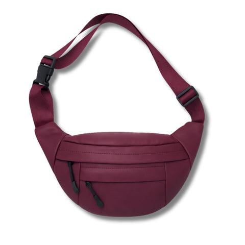 AYSLE 1629 Waterproof Unisex Waist & Crossbody Bag | Water-Resistant Material | 3 Zipper Pockets | Durable Black Plastic Hardware | Adjustable Strap | 12 Colors Available | 16×30×10 CM (BURGUNDY)