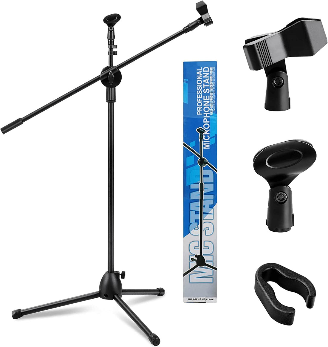 NEWKIBOU Folding Microphone Stand with Two Clips for Stage and Outdoor Events