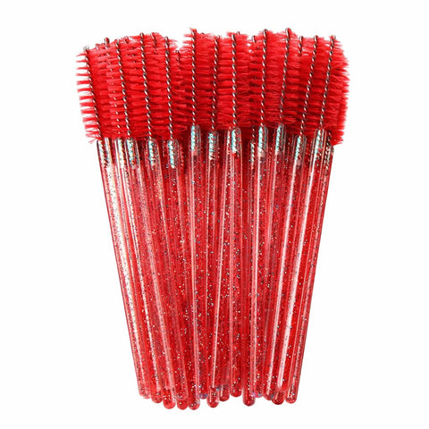50 PCS Disposable Eyelash Brush Mascara Wands, Red Spoolie Brushes for Lash Extensions, Eyebrow Grooming and Makeup Application, Soft Bristles, Hygienic Single Use, Salon and Home Tool