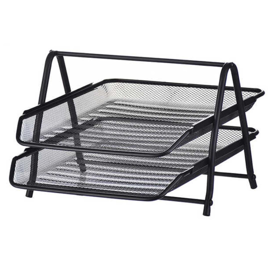 2-Tier Paper Tray, Desktop Organizer, 2 Layer A4 Metal tray Office Desk Organiser, Paper File Storage, Workspace, Office (Black)