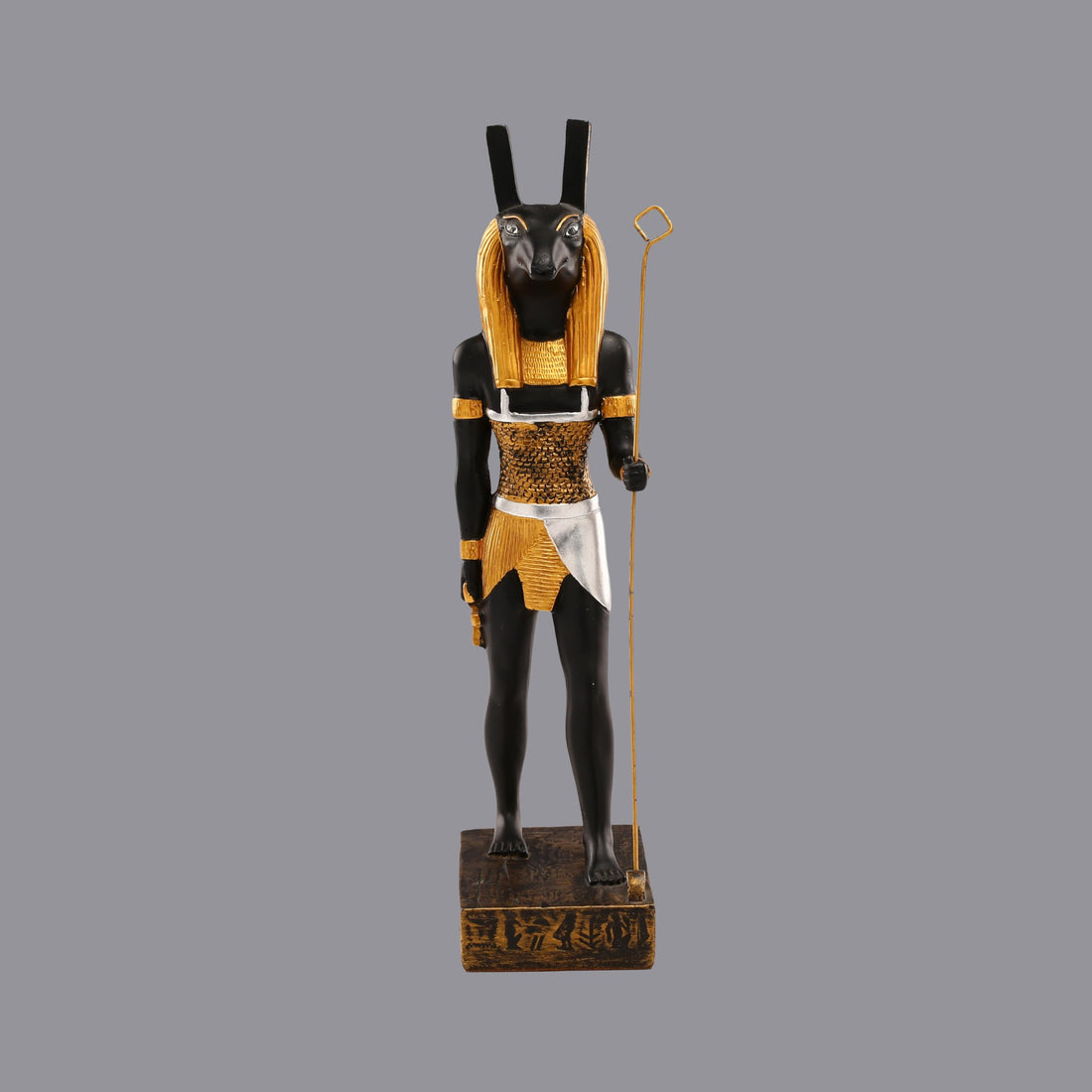Egyptian statue of God Set (Seth) and Suetekh was the God of chaos,violence,deserts and storms he is the murderer of his brother Osiris Unique gold black hand painted made in Egypt.