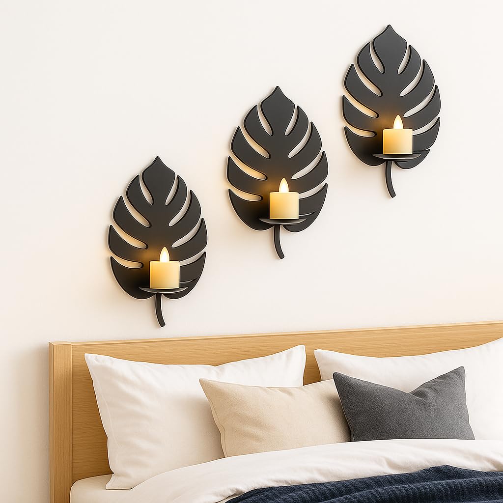 HFR ARTEC Modern Wall Art with Built-in LED Light, MDF Wooden Decorative Backlit Wall Decor for Bedroom and Living Room (Leave 3 pieces)