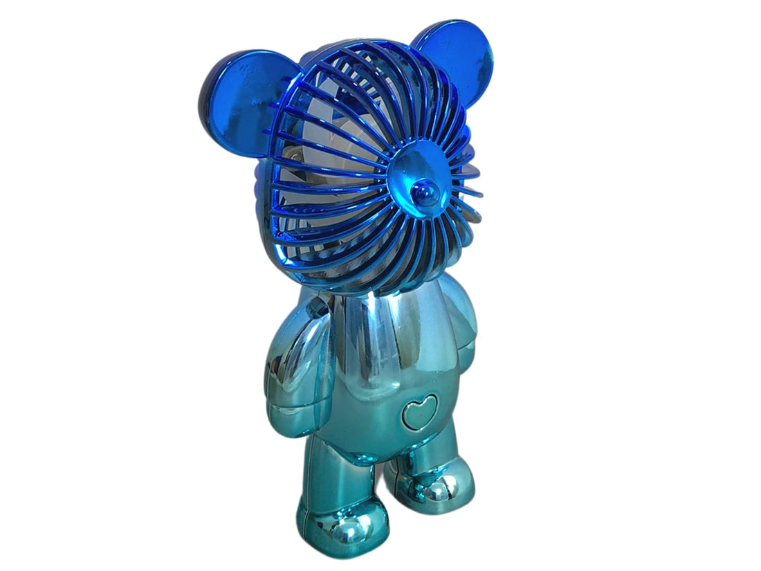 Handheld Mini Bear Fan, Small Desk or Hand Fan, Portable USB Rechargeable Pocket Size Bear, Cute Battery Operated Fan With 3-Speed Function for Kitchen, Women, Kids, Travel, Camping (Blue-Teal)