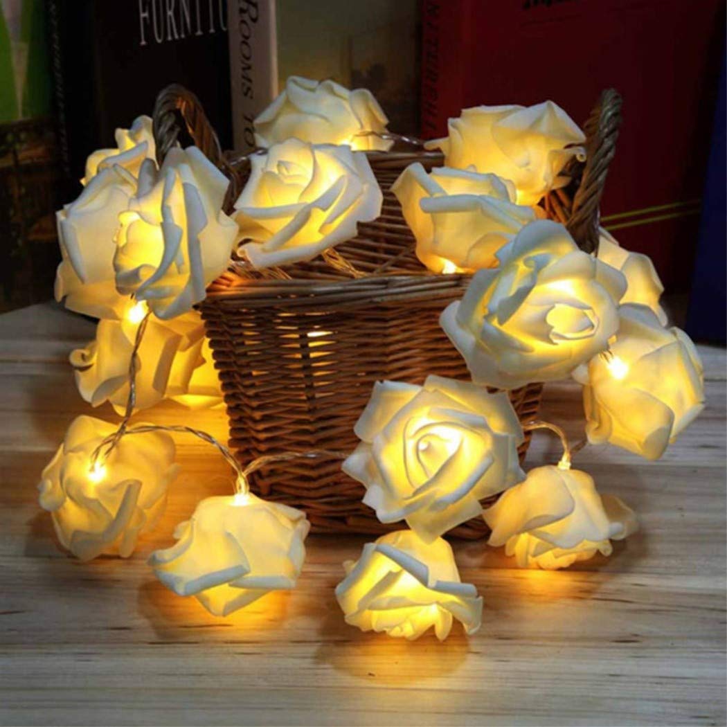 Fantasee LED Rose Flower String Lights Battery Operated for Wedding Home Party Birthday Festival Indoor Outdoor Decorations Large Rose Flower Diameter 6cm (Warm White, 6.6ft 20LED)
