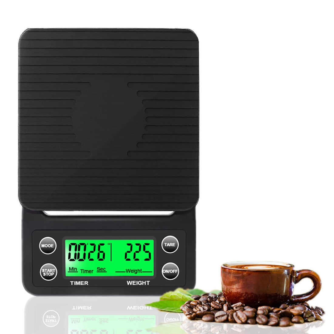 Coffee Scale with Timer – Precise Digital Food & Espresso Scale for the Kitchen – Multifunctional with Tare Function and Backlit LCD Display – Ideal for Cooking and Baking (3500g / 0.1g)