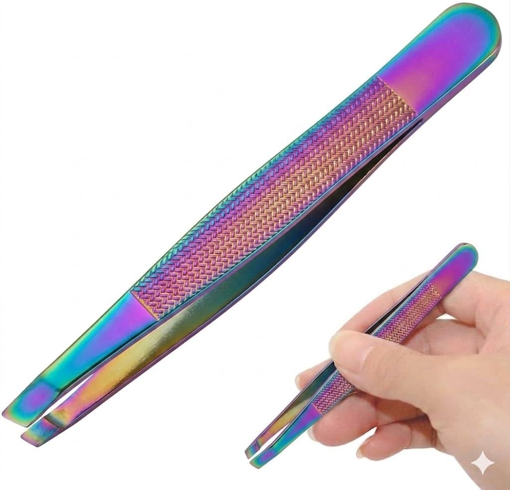 Stainless Steel Tweezers Slanted Tip Eyebrow Tweezers Facial Hair Removal Tweezers Ingrown Hair Tweezers Splinter Precision Tweezers for Women Men-1pc-multicolor