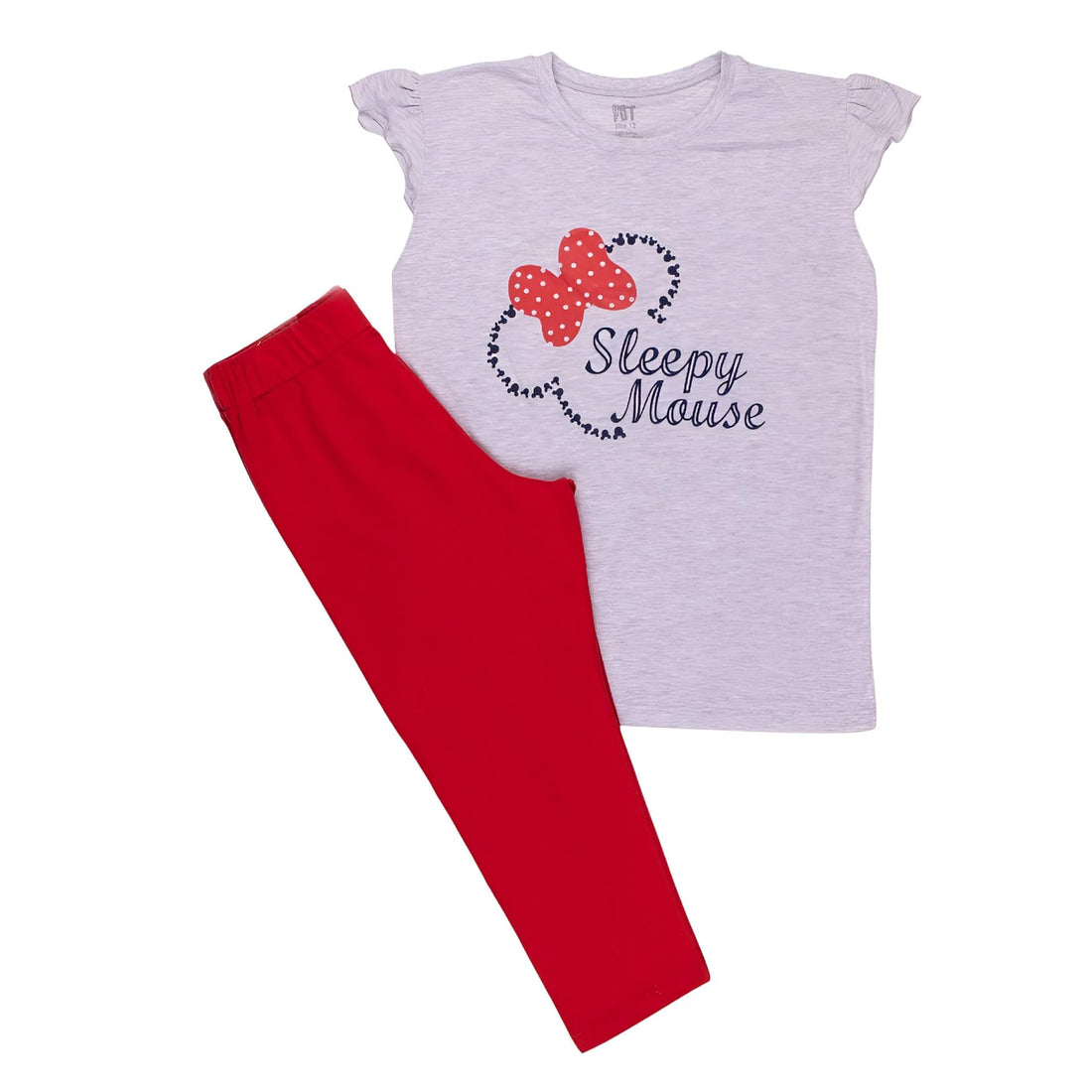 Papillon Girls Pajama Set Of 2 Pieces Sleeveless T-shirt&Pants Printed Sleepy Mouse Pajama Set