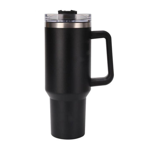 1200 ML Thermal Cup Thermal Mug with Straw and Handle, Coffee Mug To Go, Double-Walled Stainless Steel Vacuum Insulated Mug with Lid, Portable Car Mug for Hot and Cold Drinks (Black)