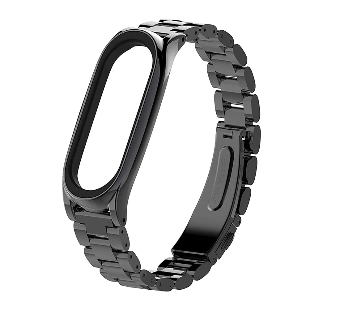 For Xiaomi Mi Band 5 Double Spring Solid Stainless Steel Straps, Black