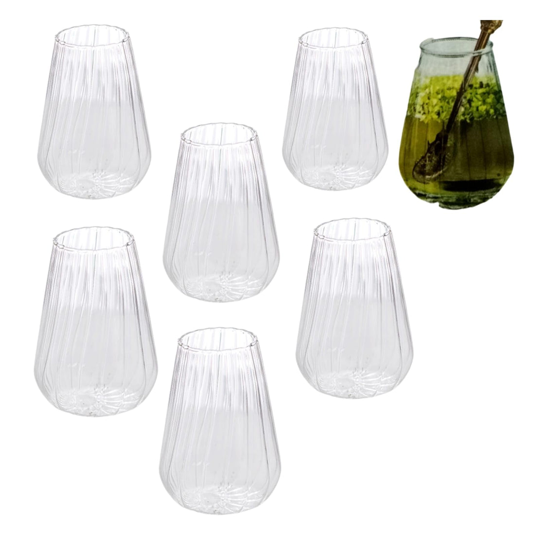 Volora 6 Pieces Clear Ribbed Cone Glass Tumbler Set for Cold and Hot Drinks