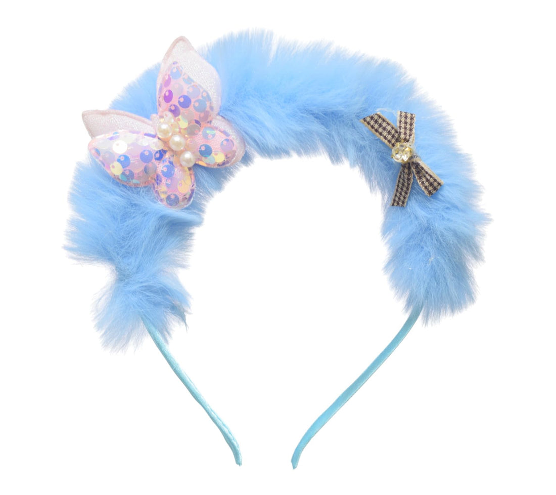 Daphne Half Padded Hair Band With Butterfly & Bow Design For Girl - Blue