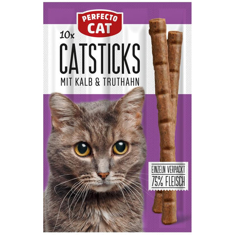 Perfecto Cat Catsticks for Cats, Poultry and Liver Flavour, 50g, Adult, Stick, Micronutrient Support, Vitamin A and B12, 10 Sticks (1, Mit Kalb & Truthahn)