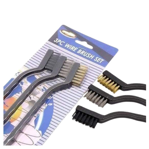 Wire Brush Set, 3 Pieces, Stainless Steel and Brass Bristles, Black Handles