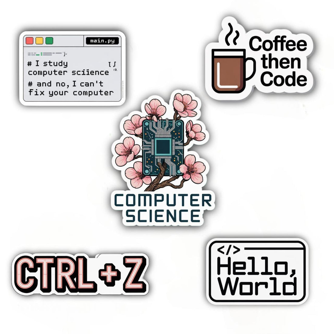 Computer Science Stickers – Pack of 5, Waterproof & Durable 6x6 cm Vinyl Decals with Coding and Programming Quotes for Laptops, Bottles, and Notebooks by Artal
