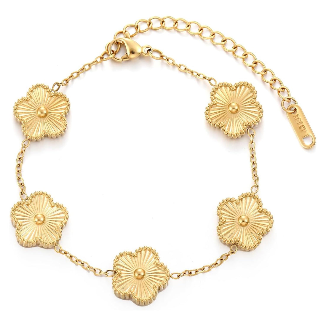 Julia Store 18K Gold Plated Stainless Steel Love Trendy Luxury Lucky Five Leaf Link Clover Rose Flower Bracelet for Women Bracelets Jewelry Gifts for Women