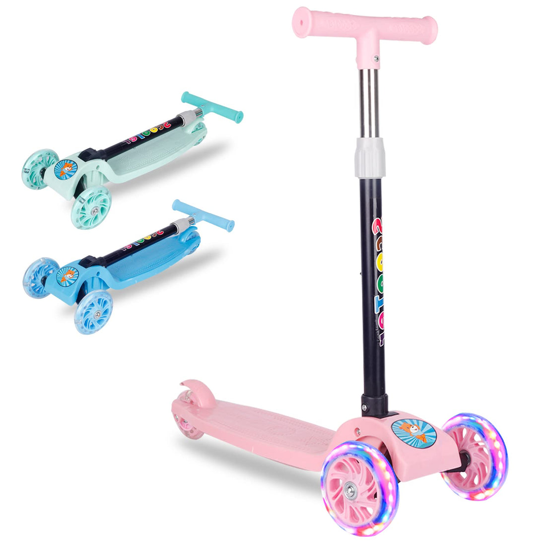 Beauenty Scooter For Kids,Adjustable&Folding 3 Wheel Scooter,LED Light Up Wheels,for 2-8 Years Old(Pink)