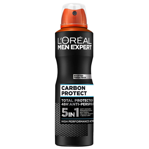 L'Oréal Men Expert Carbon Protect 48H Antiperspirant Deodorant Spray for Men – Anti-Odour, Anti-Sweat, Anti-Bacterial, Anti-Stains, Long-Lasting Freshness with Carbon Formula, 250ml
