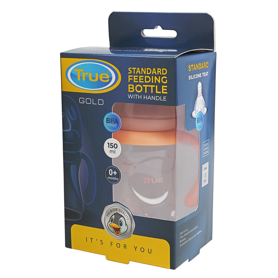 True Gold Standard bottle with handles 150ml with silicon teat 0+m