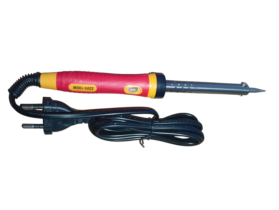 Electric Soldering Iron, 220V-100W, Ergonomic Handle Red and Yellow, Long Cable and Plug