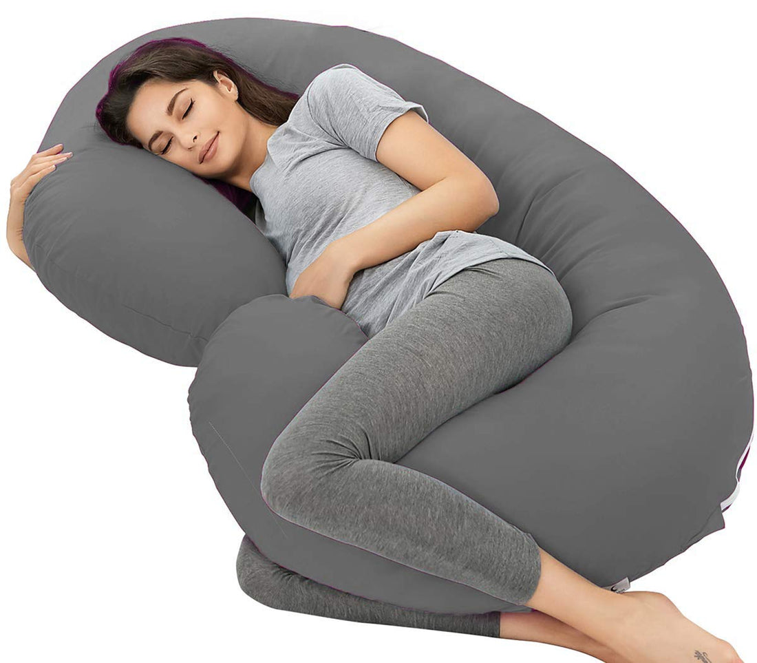 Moro Moro 3 Ultra Soft Comfortable C Shaped Pillow/Body Pillow/Maternity Pillow With 100% Cotton Zippered Cover - Grey