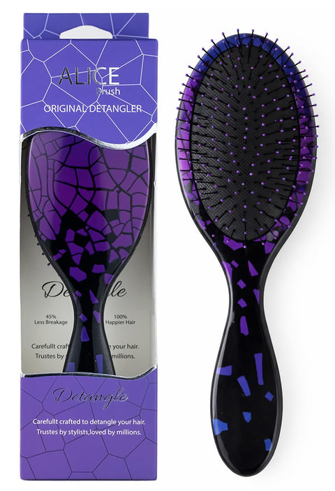 Alice - Detangling Hair Brush, Professional Anti-Tangle, Brush With Soft Bristles, Hair Stayling, For Wet & Dry Hair, Flexible Smooth Glide, Scalp Massaging Brush, Tangle Control (Purple Cerami)