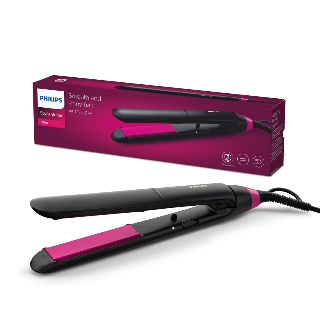PHILIPS - BHS375/00 Essential Straightener/Thermoprotect Technology with Ceramic/Keratin Plates