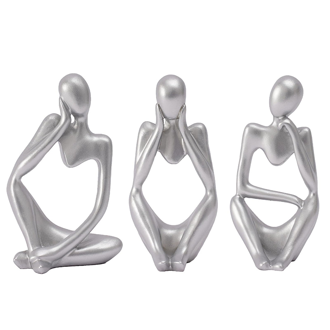 Silver Bathroom Decor - 3 Pcs Small Resin Thinker Statue Sculptures for Shelves, Living Room or Office Shelf Decoration