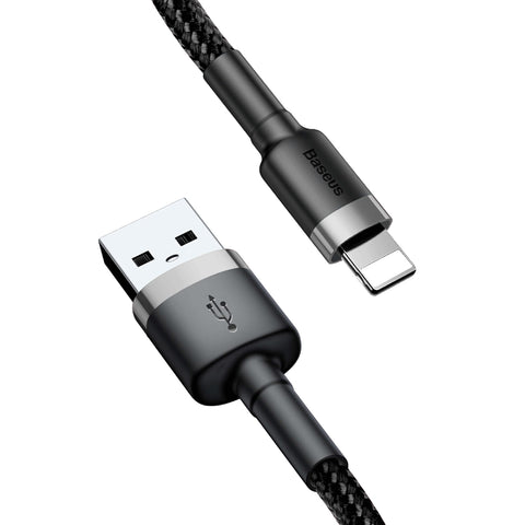 Baseus USB to Lightning Charging Cable iPhone 14 Pro Max Cafule Nylon Braided High-Density Quick Charge Compatible for iPhone 13 12 11 Pro Max Mini XS X 8 7 6 5 SE iPad (2 Meter, 1.5 A, Gray+Black)