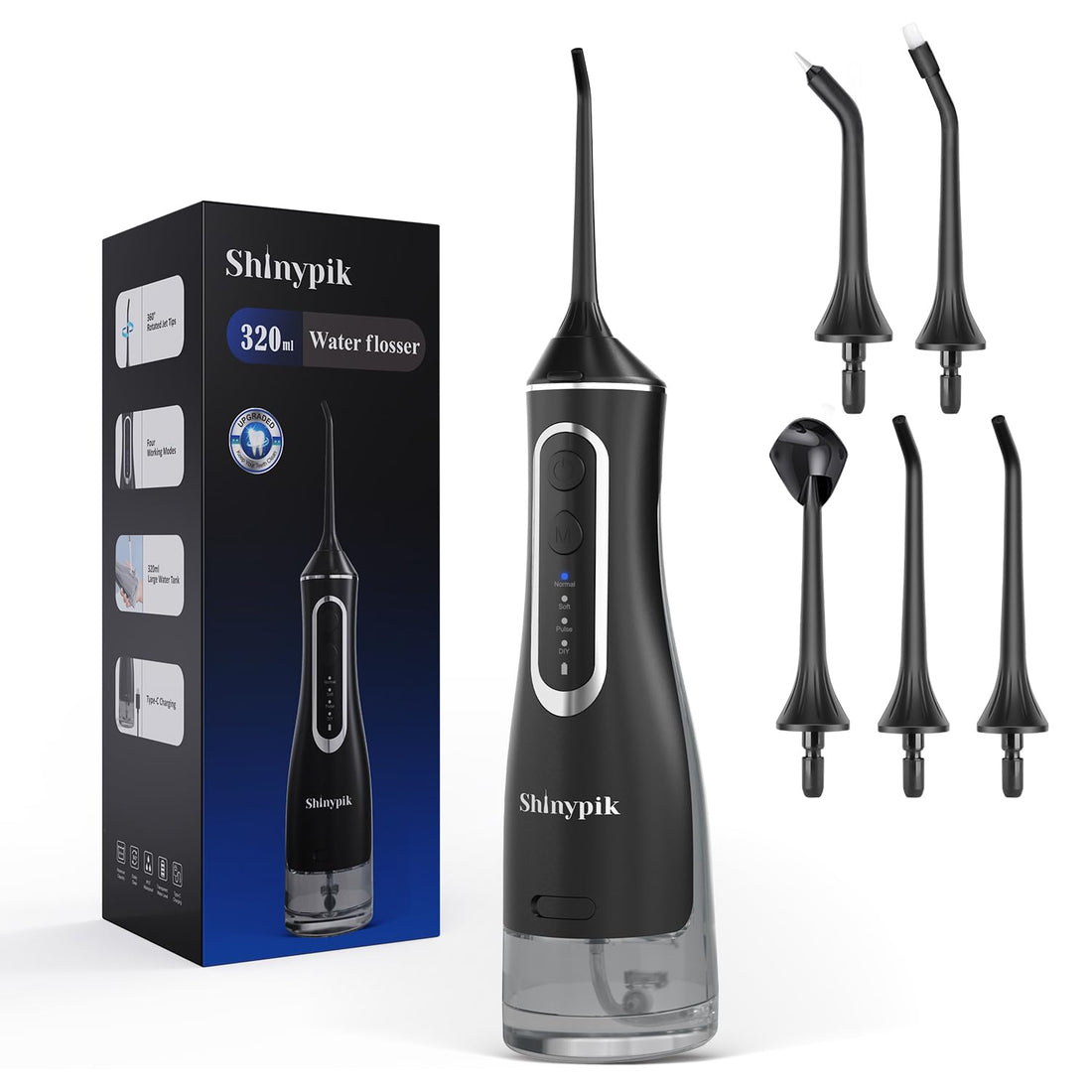 Electric Water Flosser Pick - 320ML Larger Tank 4 Modes Cordless Portable Oral Irrigator,IPX7 Waterproof Dental Flosser,Professional Water Teeth Cleaner Picks for Home Travel (Black)