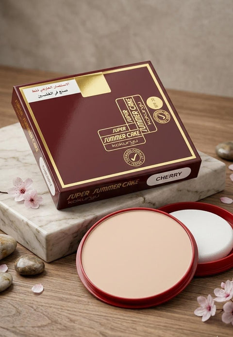Summer Cake Water-based Compact Powder Foundation Even Skin Tone, Full Coverage, High Hold, Heat & Moisture Resistant, Face (Cherry Medium Skin, 50g)