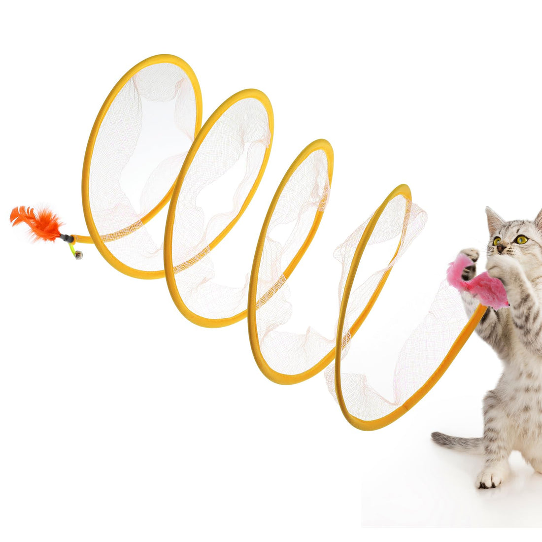 TIESOME Foldable Cat Tube Tunnel for Indoor Cats, Kittens Cat Tunnel with Feather Mice Spring Cat Interactive Toy Cat Donut Tunnel for Kitten Cat and Small Pet