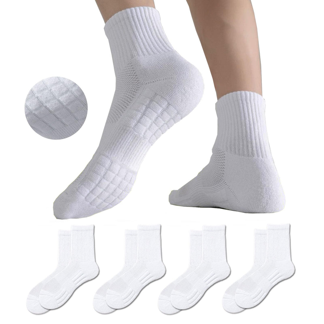 infino Men's Cotton Towel-Sole Sports Socks with Breathable Mesh, Ergonomic Design, Anti-Slip Technology for Running, Basketball, and Casual Wear (4-Pair Pack, Black)