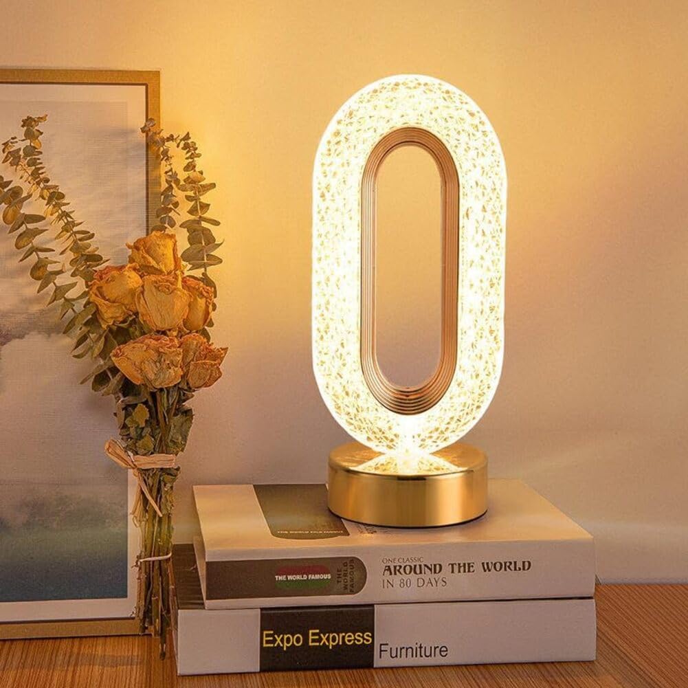 Generic Cordless Table Lamp, USB Rechargeable Crystal Diamond Desk Lamp, 3 Way Modes & Dimmable LED Touch Lamp, Portable Metal Lamps for Bedroom Living Room (OVAL), N2156