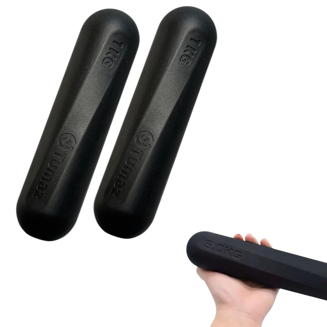Silicone Pilates Stick Dumbbell Pair 1kg Each - Comfortable Anti-Slip Grip - Suitable for Fitness, Pilates, Yoga - Ideal for Home and Gym (Black)