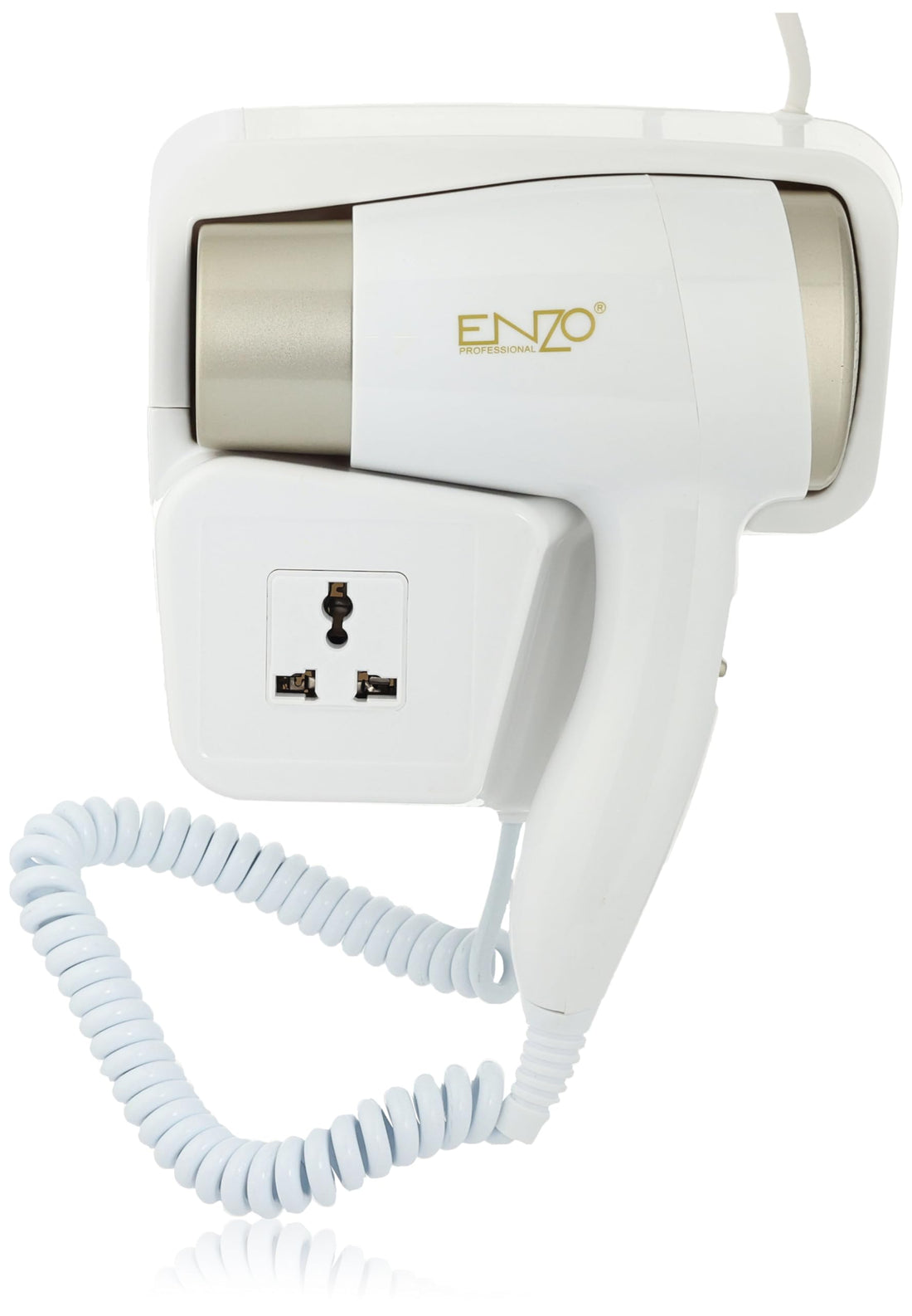 Enzo 1500 Watt Wall Mount Hair Dryer for Bathroom Hotel White * Gold EN-6622